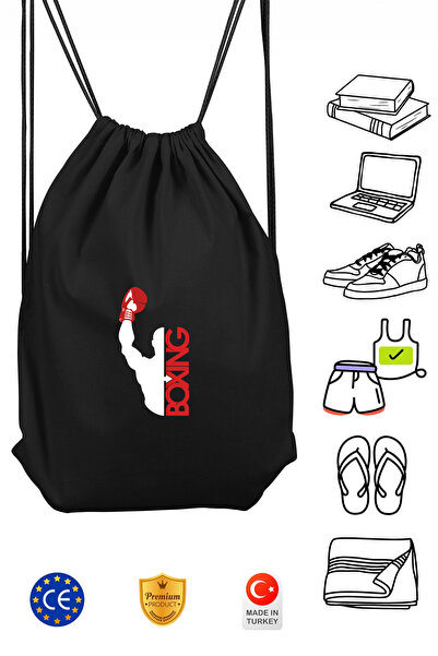 Atelier Print Boks Unisex Siyah İpli Spor Sırt Çantası