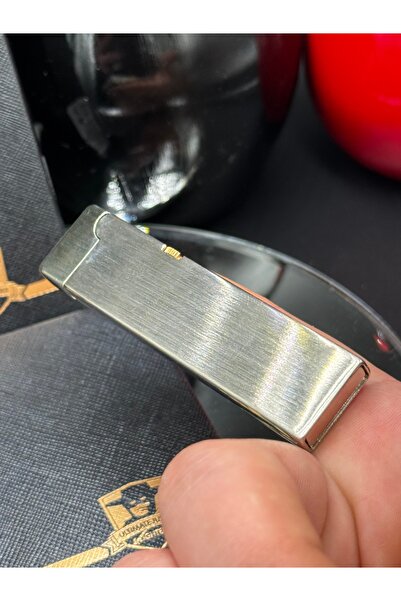 NikaŞ Metal İnce Gümüş Renk Şeritli Zarif Mini Taşınabilir Saf Rüzgar Geçirmez Ultra İnce Benzinli Çakmak