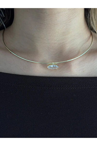 LEROSY CO. Baget Taşlı Choker Kolye Gold Çelik Kadın | Özel Seri Minimal Şık ...