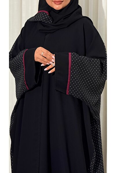 Ms Summer abaya, half-bisht style, Korean internet fabric with polka-dot chif...