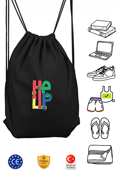 Omotasarım حقيبة ظهر رياضية سوداء للجنسين من هيلب مع حبل للربط