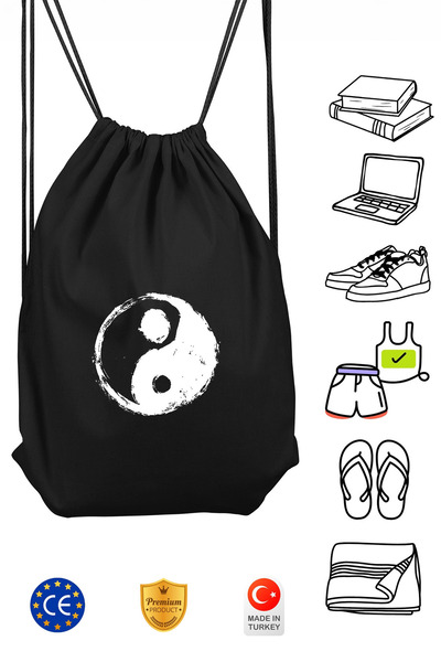 Omotasarım حقيبة ظهر رياضية سوداء للجنسين من يين-يانغ مع رباط