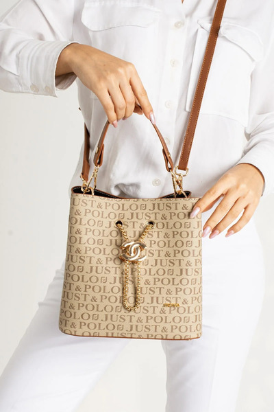 Just Polo Women's Tan Monogram Shoulder Bag 2120MH