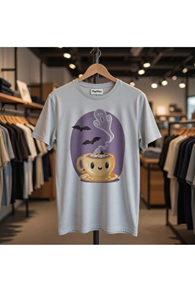 playwear Tricou cu imprimeu unisex cu design ciocolată caldă Haunted Halloween