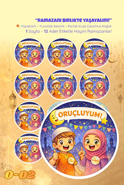Ceres Studio Oruçluyum Sticker Seti O-2 12 Adet Etiket | Yapışkanlı, Parlak K...