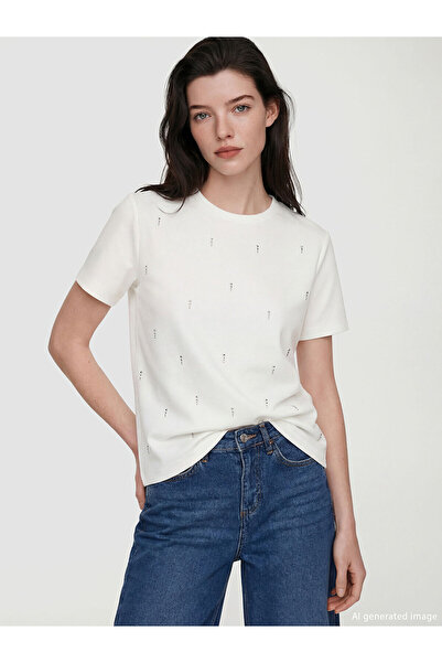 LC Waikiki Peak New Season Crew Neck Rhinestone Women's T-Shirt