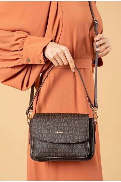 Just Polo Brown Tan 2 Compartment Shoulder Bag Monogram 2197mh