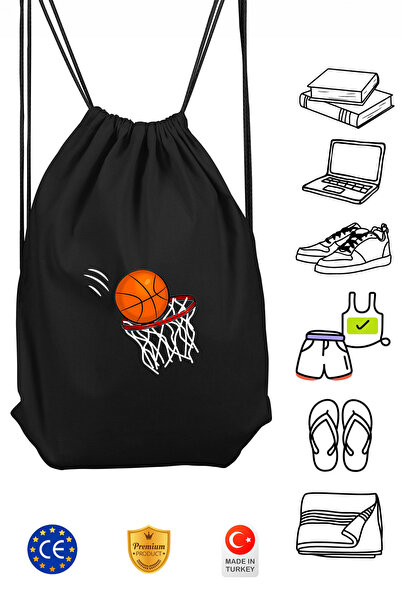 Atelier Print Basket Potası Unisex Siyah İpli Spor Sırt Çantası