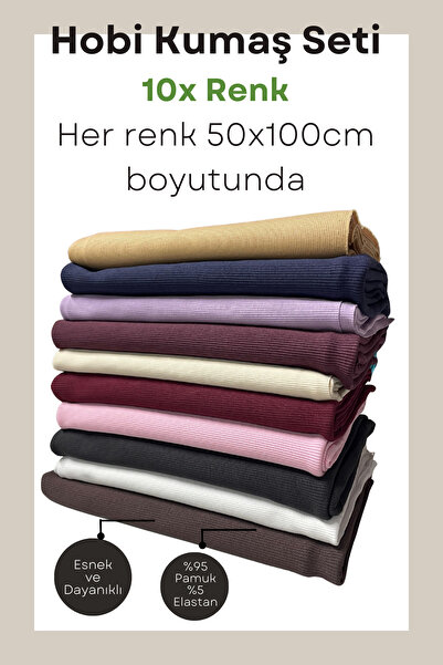 iki iplik 10 Parça Karışık Renk Hobi Kumaşı %95 Pamuk %5 Elastan – DIY ve Tas...