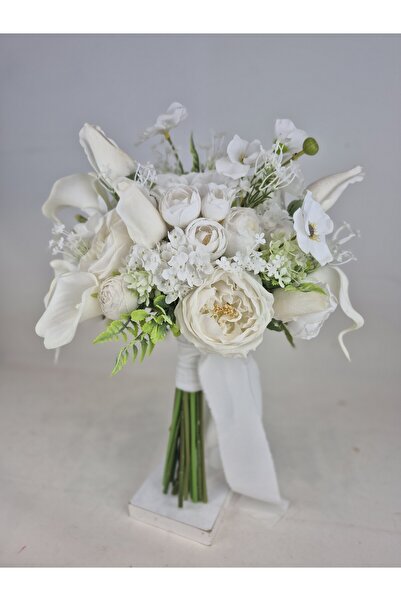 Buketlife Beyaz ıslak dokulu şakayık,goncagül,gala gelinbuketi gelinçiçeği