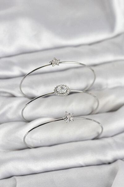 lowell home Zircon Stone Silver Color Single Stone Model 3-Piece Women's Brac...