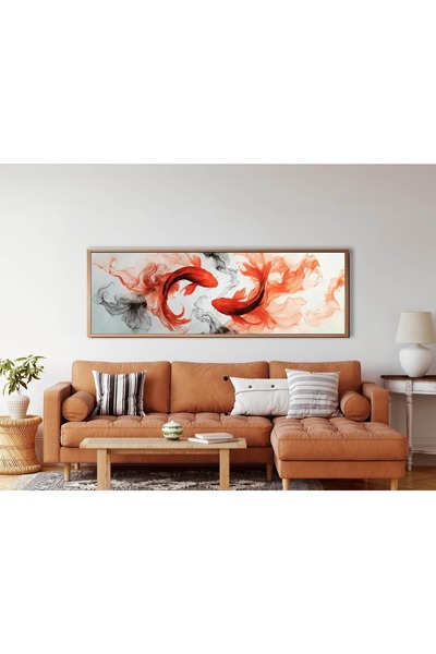 woodhomeworks Tek Parça Gerçek Ahşap Yatay Panorama Çerçeveli Tablo japon bal...