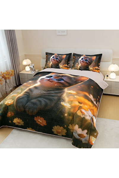 FIONNA.RO 3-Piece 5D Quilt - Kitten Among Flowers