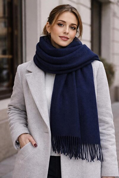 ZRN AKSESUAR Shawl Navy Blue with Tassels Soft Textured Stylish and Warm Design