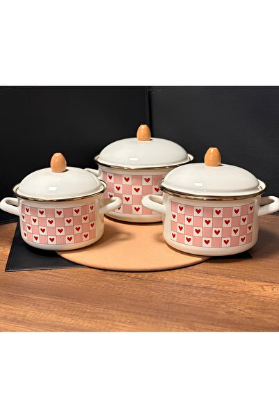 ALEV Hearted 3-Dimensional Enamel Cookware Set 16 18 20 cm