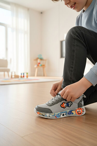 enoch Boys' Shoes with Graphic Pattern on the Sole and Velcro Fastening