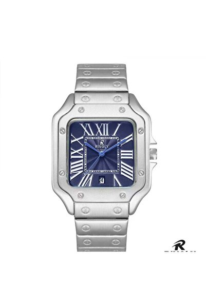 Rivoly Men's square watch with a silver-colored steel strap and a white dial