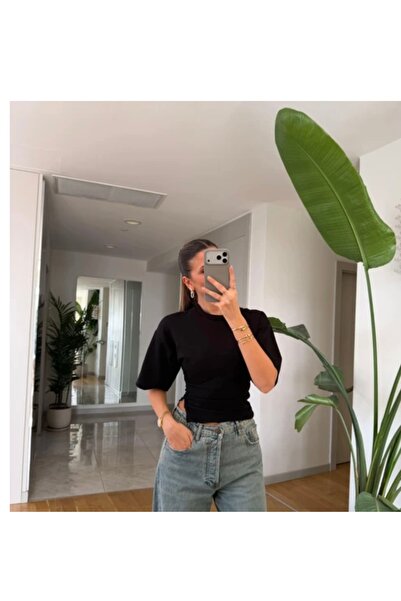 CADDELAMODA Tricou de damă cu mâneci liliac și șnur