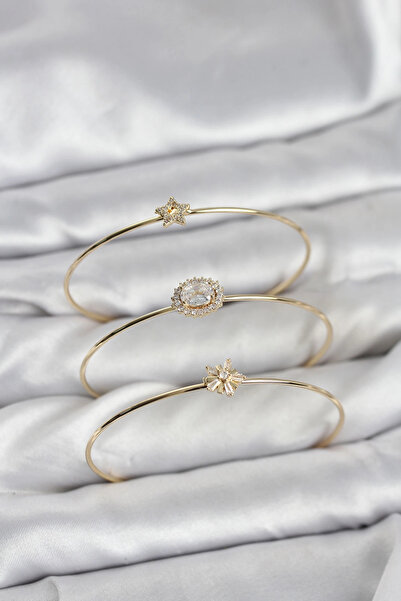 lowell home Zircon Stone Gold Color Single Stone Model 3-Piece Women's Bracel...