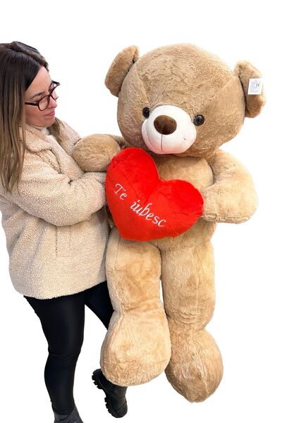 JPT Ursuleț de pluș mare maro deschis cu inimă, 1,2 m