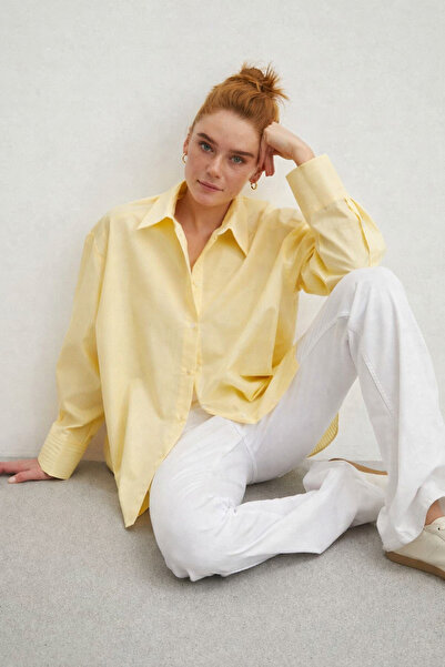 Modeva Global Minimalist Kesim Modern Duruşlu Düz Oversize Butter Sarısı Kadı...