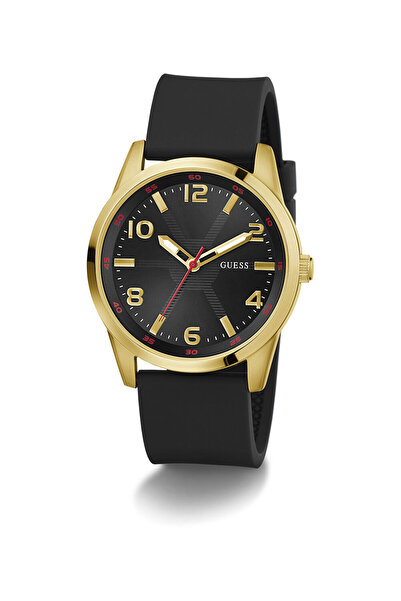 Guess ساعة رجالية تناظرية باللون الأسود والذهبي