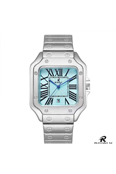 Rivoly Men's square watch with a silver-colored steel strap and a white dial