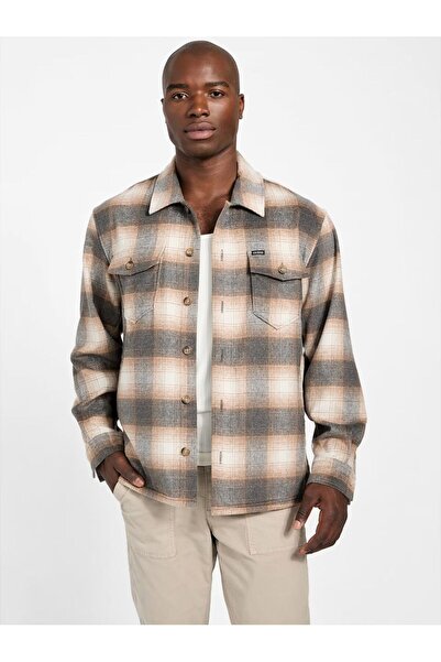 Guess قميص قماش منقش من مزيج الصوف