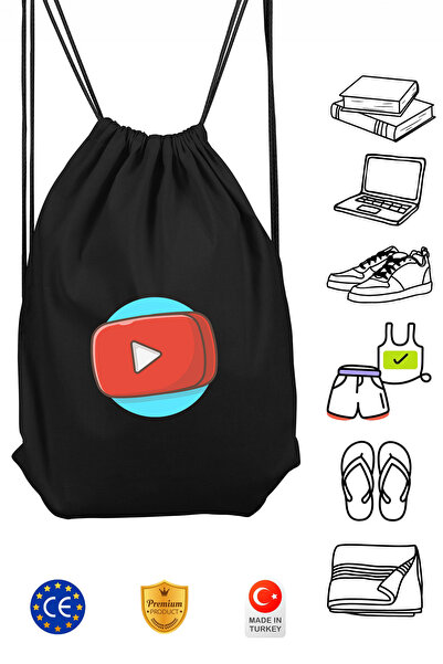 Omotasarım حقيبة ظهر رياضية سوداء للجنسين من فيديو بويرتر مع رباط