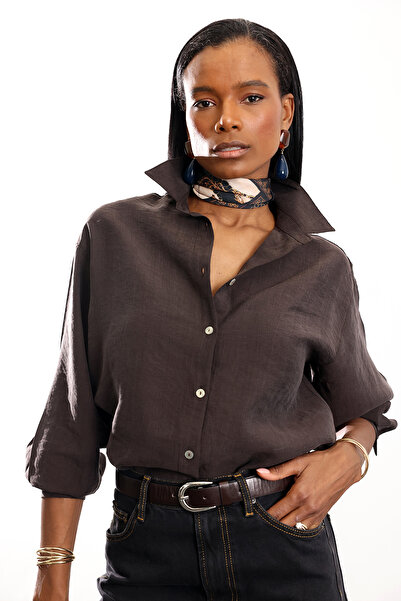 5in1Canpolat Bitter Brown Tencel Shirt 17441