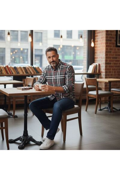 GÖMLEK GALERİSİ Slim Fit Plaid Long Sleeve Men's Sports Shirt