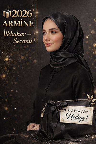Armine %100 Sura Pure Silk Black Color Scarf 90X90 New Season 2026 Spring Sum...