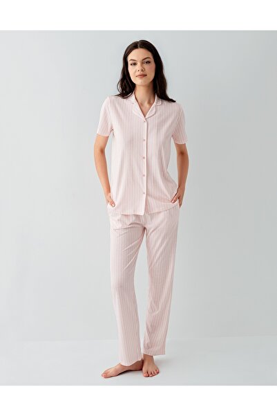 Arnetta Women's Cotton-Modal V-Neck Buttoned Short Sleeve Pajama Set