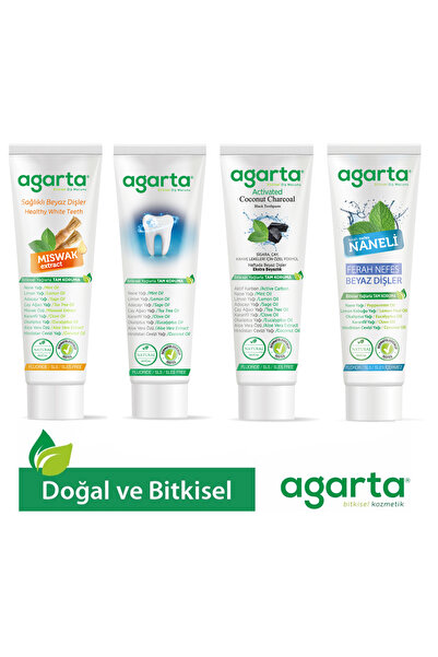 Agarta 4'Lü Set Doğal Florürsüz Misvak Aktif Nane Bitki Özlü Diş Macunu