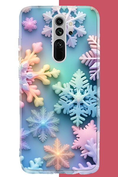 Aksesuarist Redmi Note 8 Pro Uyumlu renkli kar taneleri UV Baskılı Silikon Kılıf