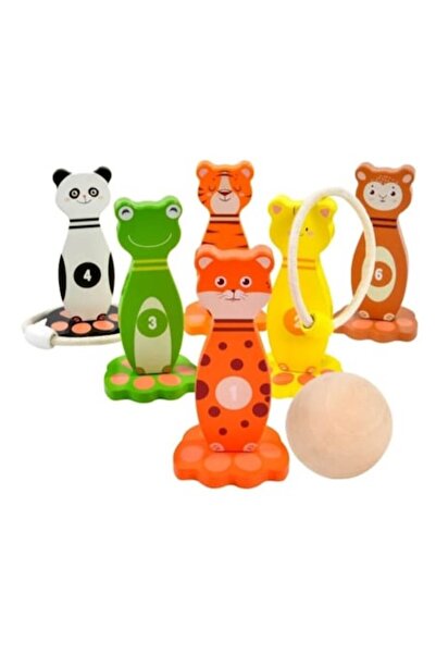 MASHASHOP Joc de bowling și aruncare a inelelor din lemn, multicolor