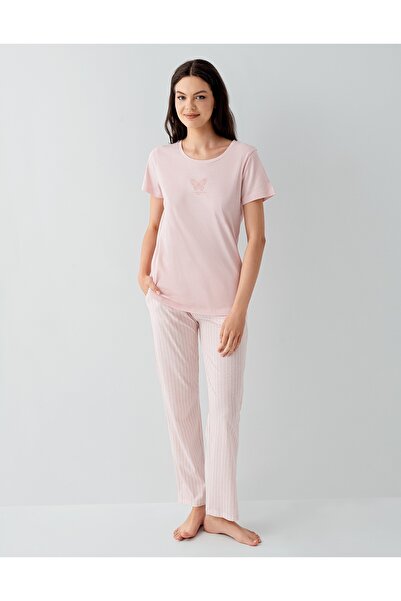 Arnetta Women's Modal/Cotton Short Sleeve White/Dusty Pink Pajama Set