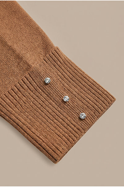 Kirazca Butik Women's Mercerized Collar Stone-Cuffed Sleeve Detail Knitwear T...