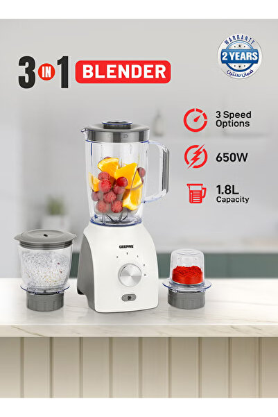 Geepas 3-In-1 Blender - Stainless Steel Blades, Turbo Button For Ice Crushing...
