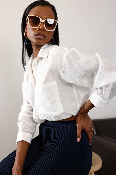 5in1Canpolat White Stone Detailed Tencel Shirt 18126