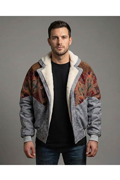 CANMODA (7835) Recien Unisex Fur Collar Vintage Aztec Jacket Oversize 90S Coa...