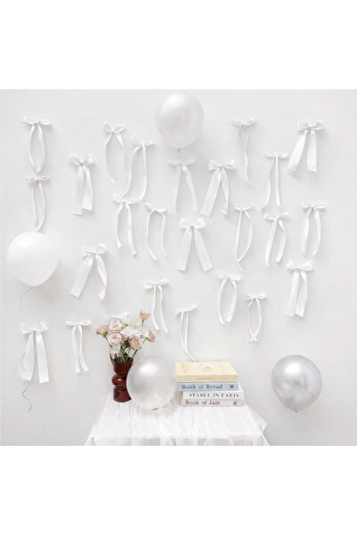 Esram Butik 25 Adet Beyaz Hazır Fiyonk Set Doğum Günü, Parti Süsleme, Duvar D...
