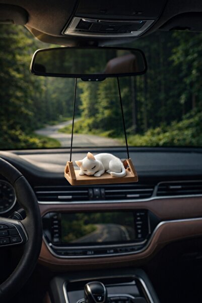 Oppy زخرفة مرآة الرؤية الخلفية على شكل قطة تتأرجح على أرجوحة