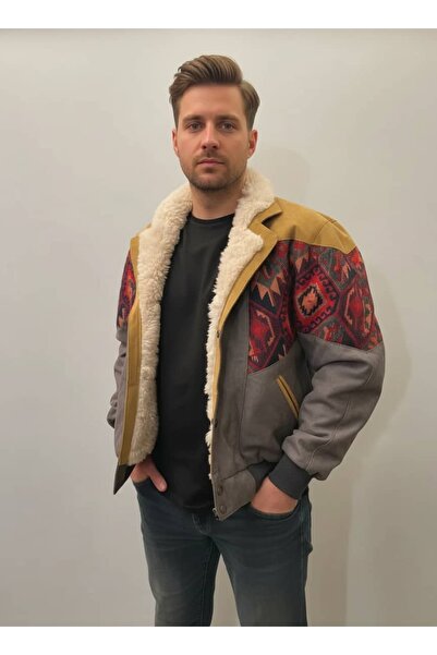 CANMODA (7831) Recien Unisex Fur Collar Vintage Aztec Jacket Oversize 90S Coa...