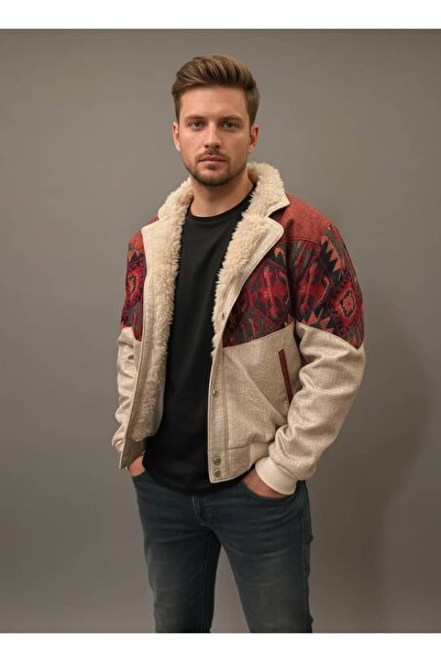 CANMODA (7833) Recien Unisex Fur Collar Vintage Aztec Jacket Oversize 90S Coa...