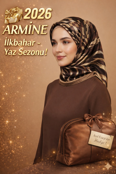 Armine %100 Sura Pure Silk Brown Colored Scarf 90X90 New Season 2026 Spring S...