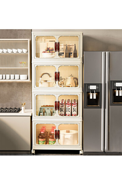 Generic 4-Tier Rolling Storage Cabinet with Transparent Doors - 53x32x117 cm