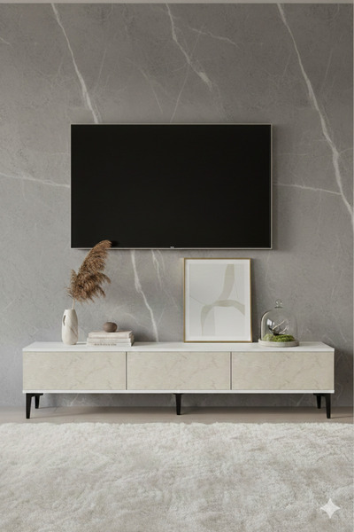 YUMEDİ DESİGN TSA1899BT - DİDEMA TV STAND , TV SEHPASI 180CM BEYAZ-TRAVERTEN