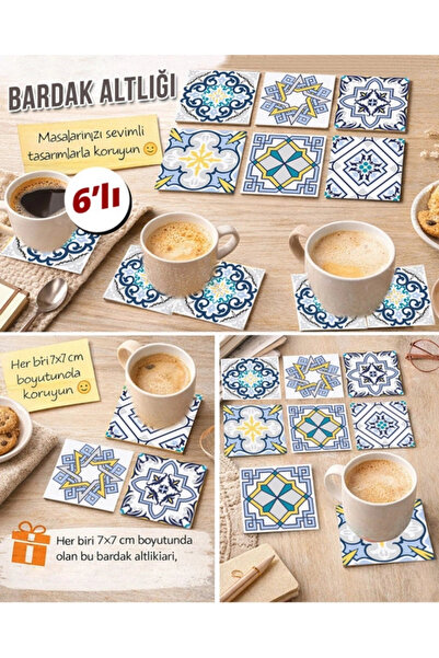Reysa Tasarım Decorative Patterns 7 7X7 – Set of 6 Decorative Square Designs