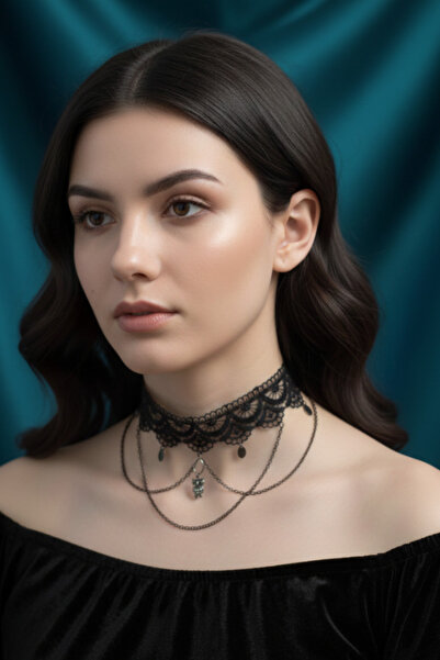 shop Gothic Lace Choker Neckpiece - Black Necklace with Chain Pendant Owl Fig...